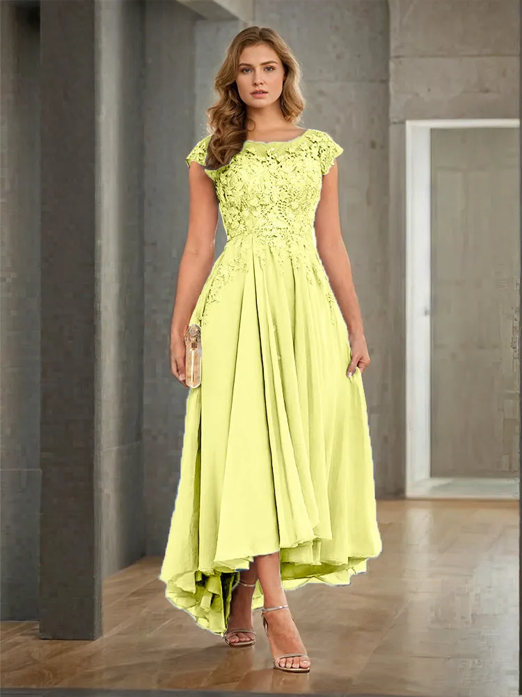 Cap Sleeves Lace Appliques Chiffon Mother of the Bride Dresses