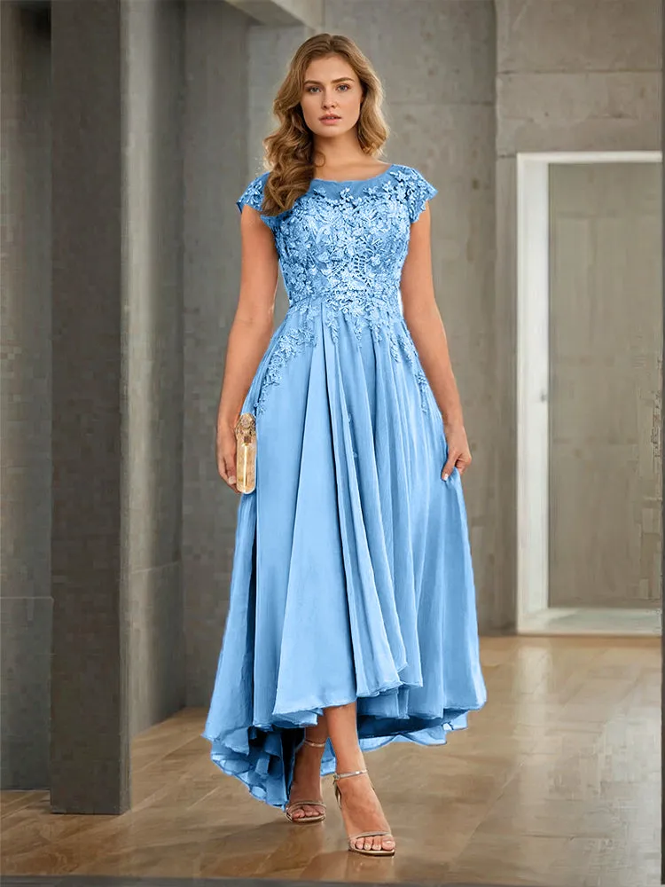 Cap Sleeves Lace Appliques Chiffon Mother of the Bride Dresses