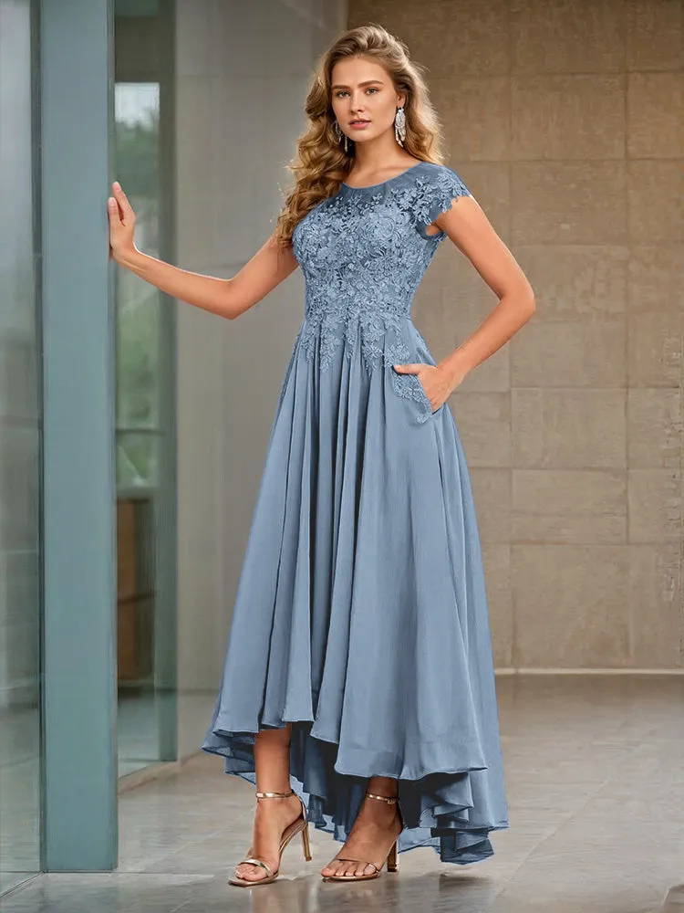 Cap Sleeves Lace Appliques Chiffon Mother of the Bride Dresses