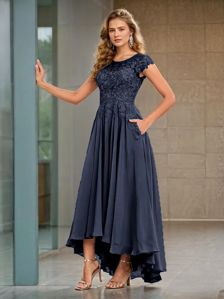 Cap Sleeves Lace Appliques Chiffon Mother of the Bride Dresses