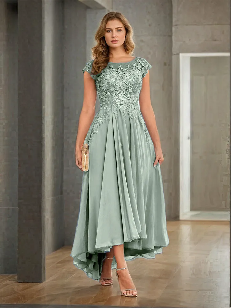 Cap Sleeves Lace Appliques Chiffon Mother of the Bride Dresses