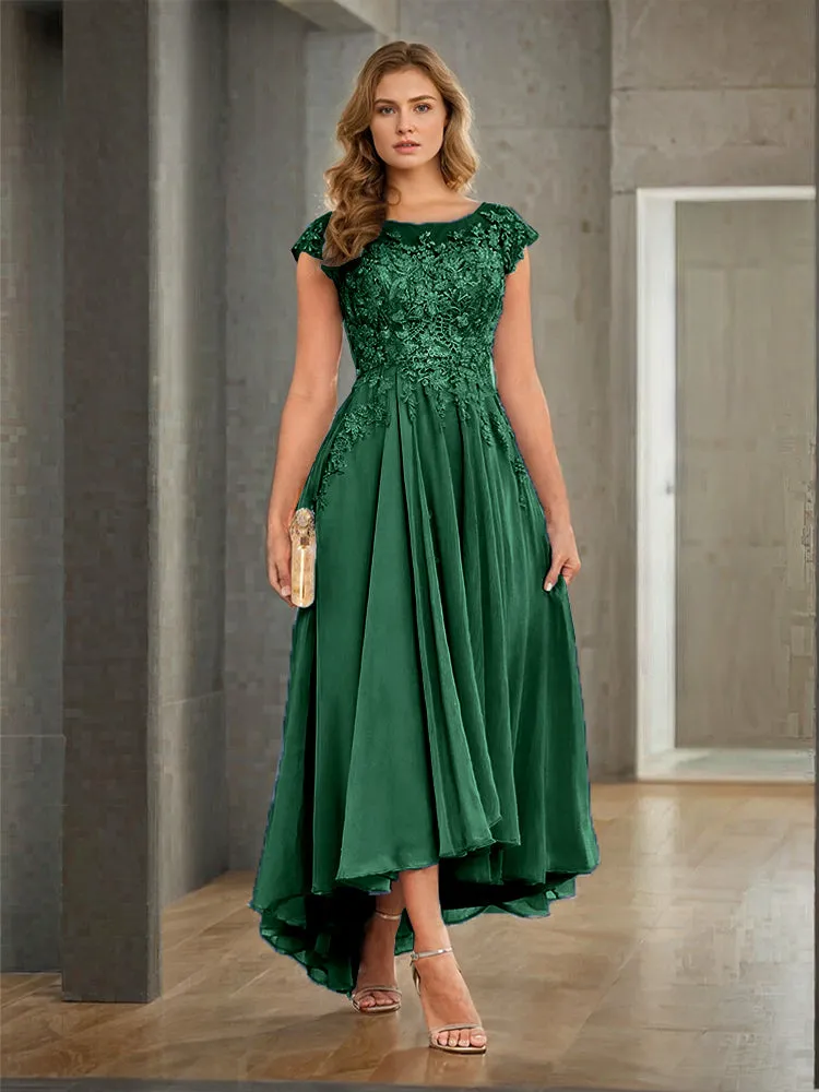 Cap Sleeves Lace Appliques Chiffon Mother of the Bride Dresses