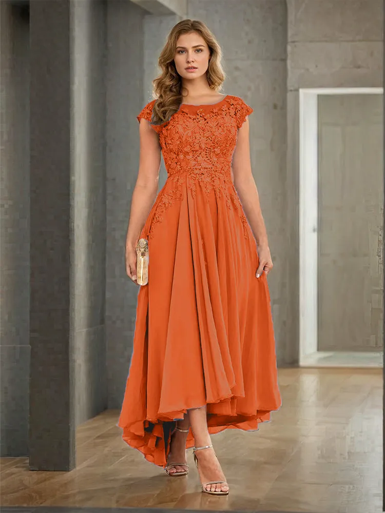 Cap Sleeves Lace Appliques Chiffon Mother of the Bride Dresses