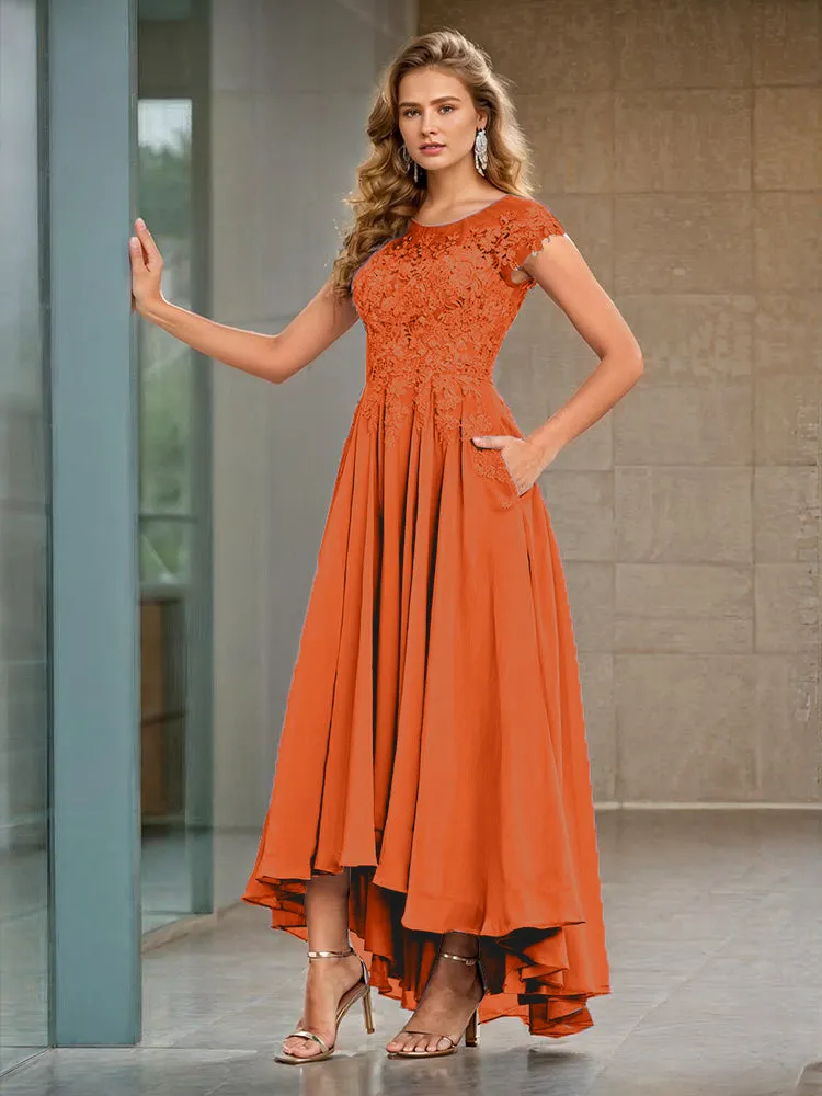 Cap Sleeves Lace Appliques Chiffon Mother of the Bride Dresses