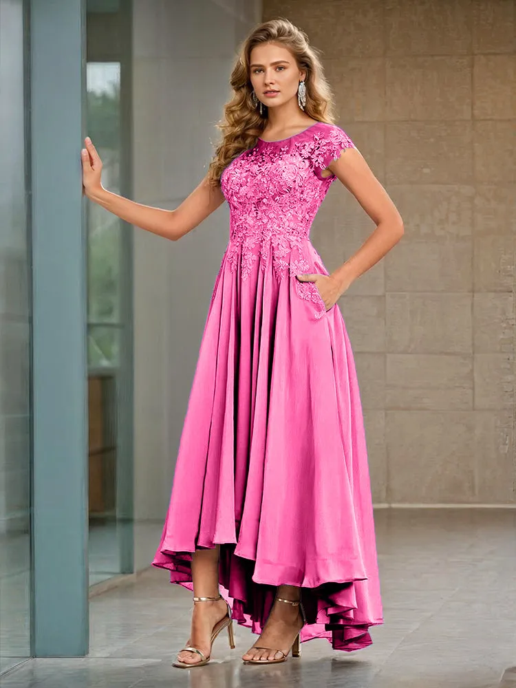 Cap Sleeves Lace Appliques Chiffon Mother of the Bride Dresses