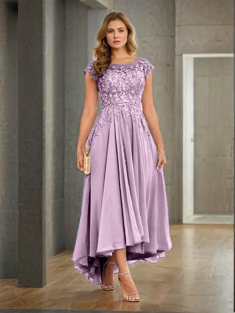 Cap Sleeves Lace Appliques Chiffon Mother of the Bride Dresses