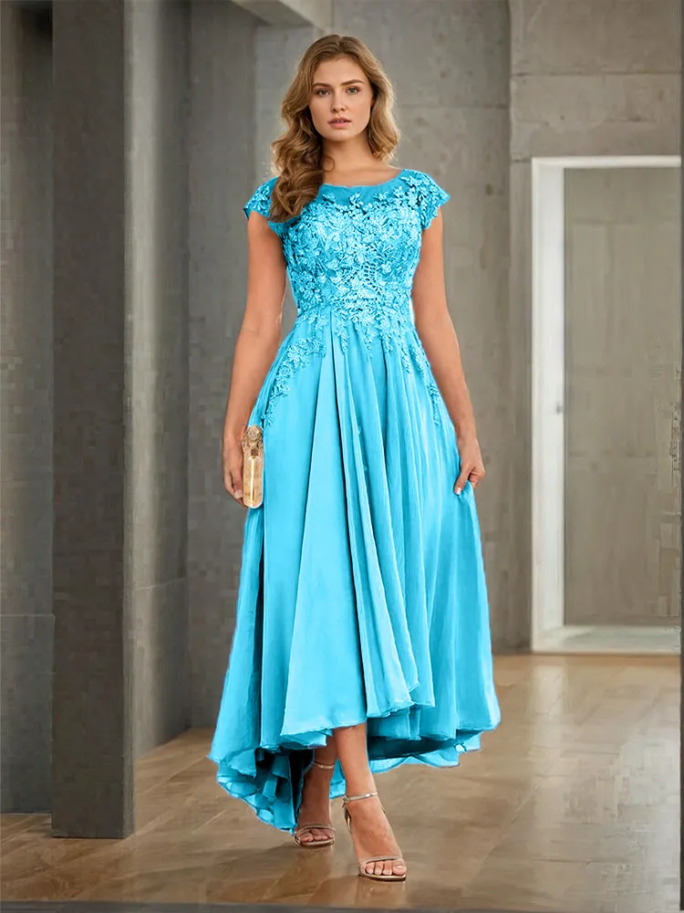 Cap Sleeves Lace Appliques Chiffon Mother of the Bride Dresses