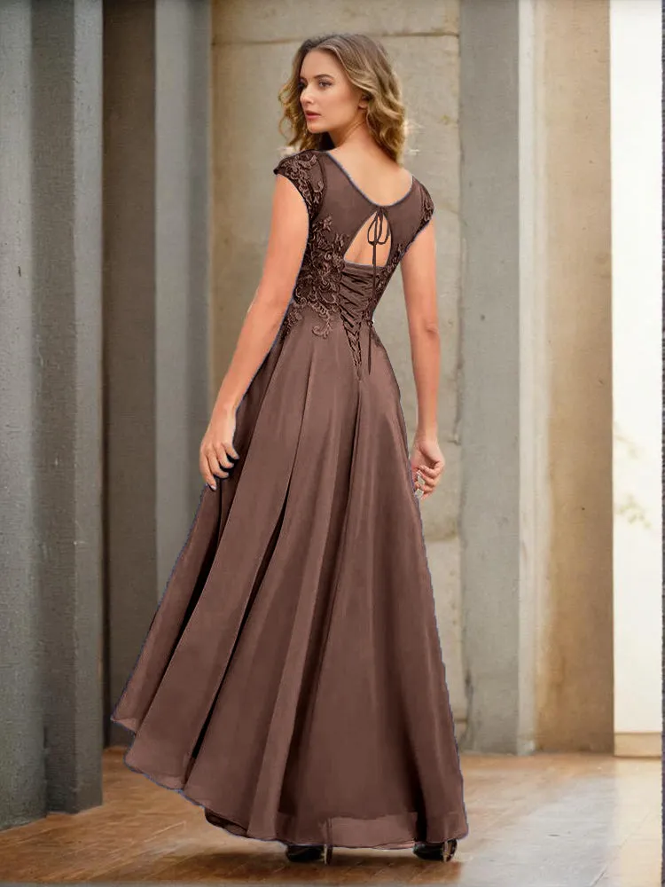 Cap Sleeves Lace Appliques Chiffon Mother of the Bride Dresses