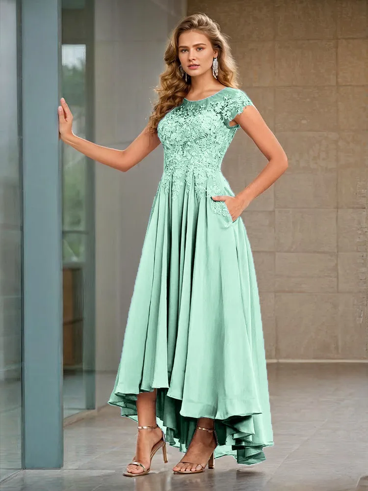 Cap Sleeves Lace Appliques Chiffon Mother of the Bride Dresses