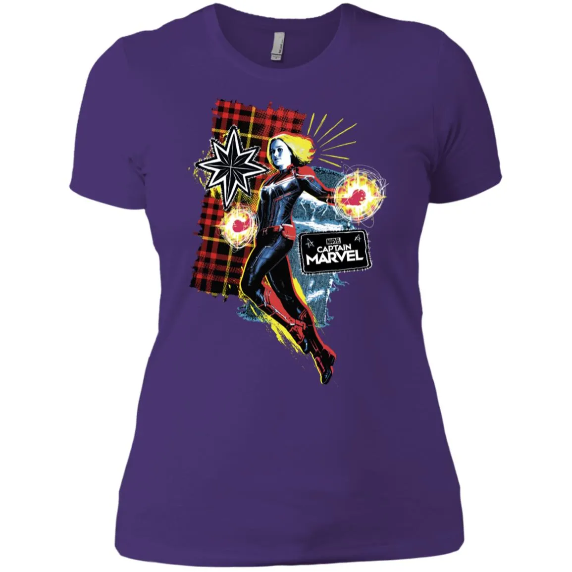 Captain Marvel Plaid Jean Patched Portrait Women Cotton T-Shirt