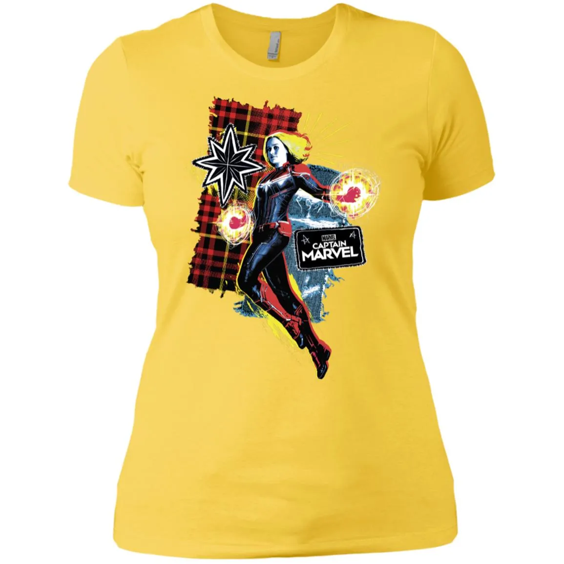 Captain Marvel Plaid Jean Patched Portrait Women Cotton T-Shirt