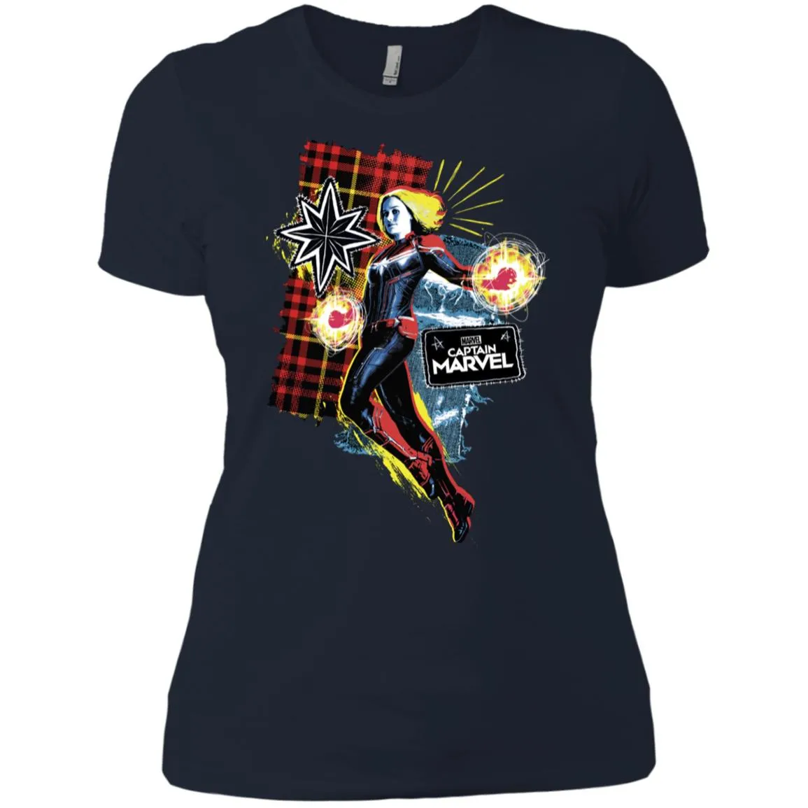 Captain Marvel Plaid Jean Patched Portrait Women Cotton T-Shirt