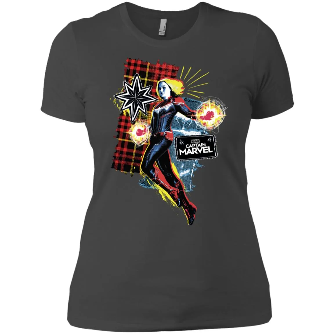 Captain Marvel Plaid Jean Patched Portrait Women Cotton T-Shirt