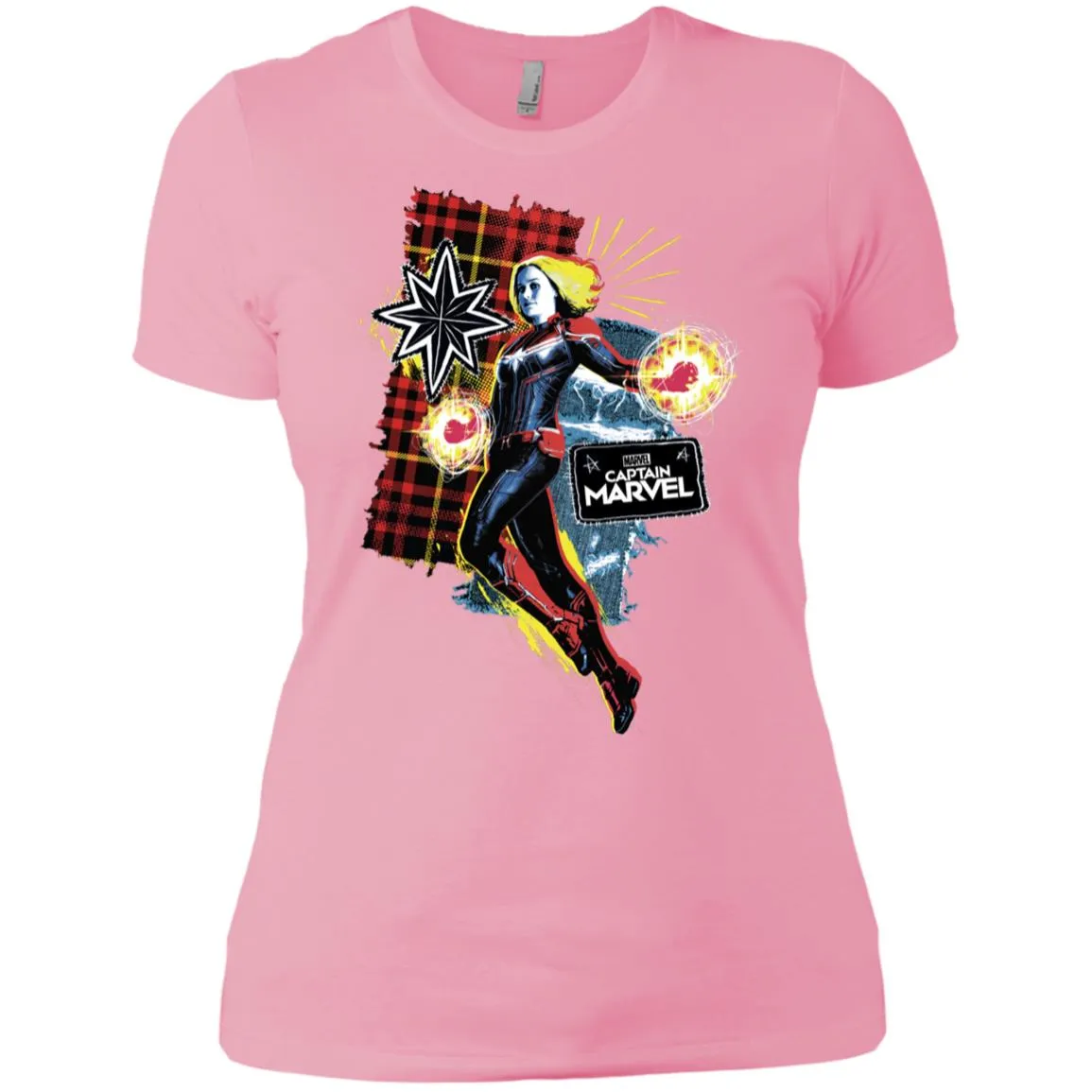 Captain Marvel Plaid Jean Patched Portrait Women Cotton T-Shirt