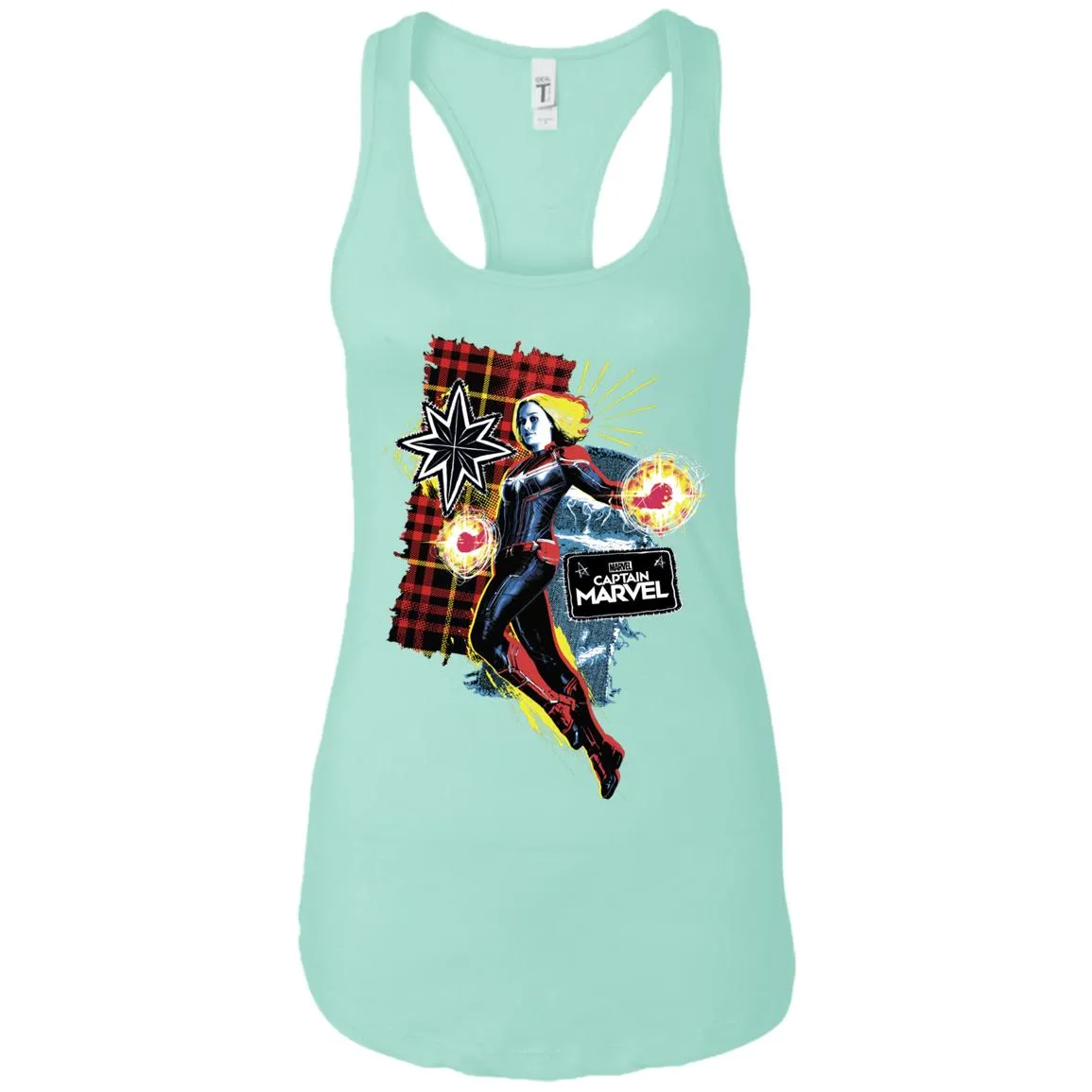 Captain Marvel Plaid Jean Patched Portrait Women Tank Top