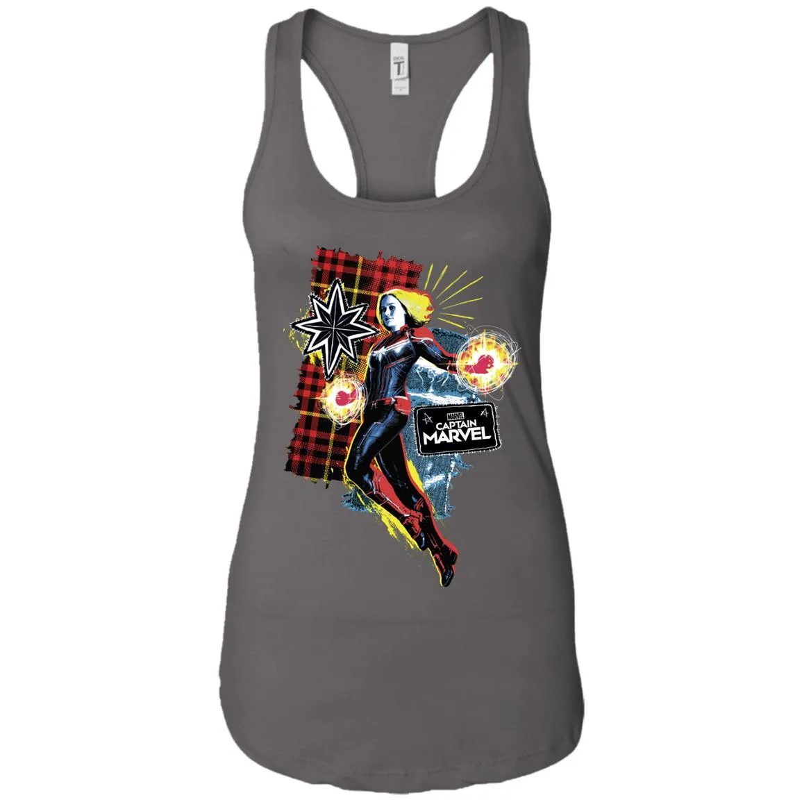 Captain Marvel Plaid Jean Patched Portrait Women Tank Top