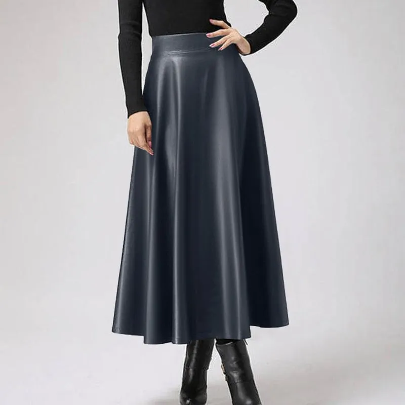 Celmia 2023 Autumn PU Leather Midi Skirts Women Elegant OL High Waist Party Skirt Fashion Office Lady Solid Jupe Street Faldas