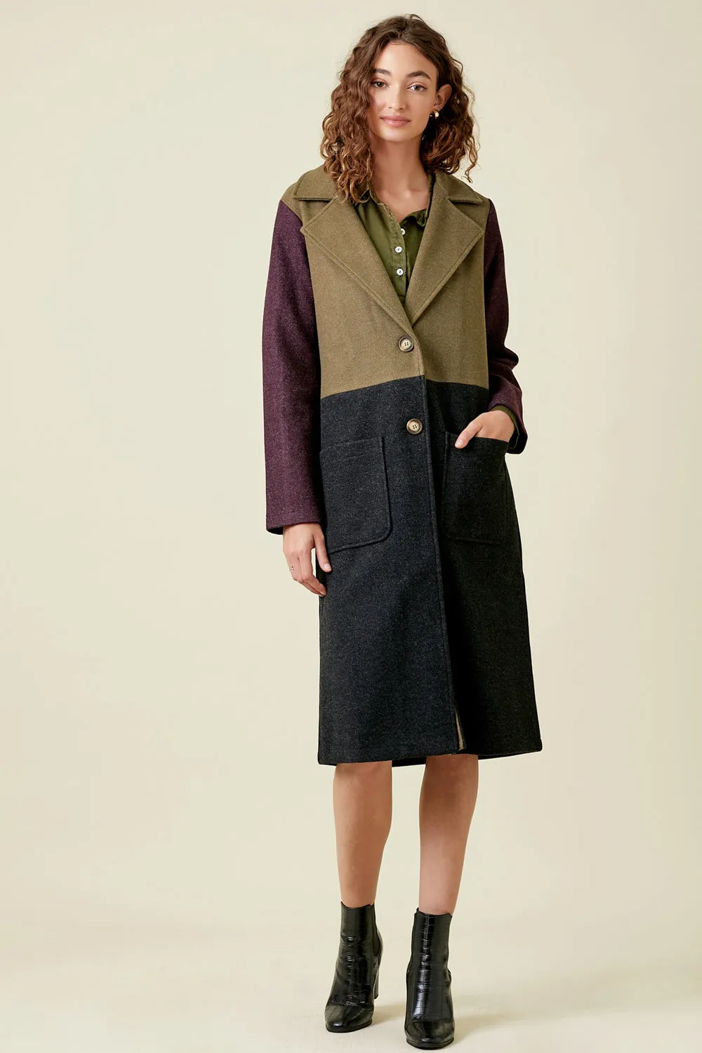 Colour Block Long Coat