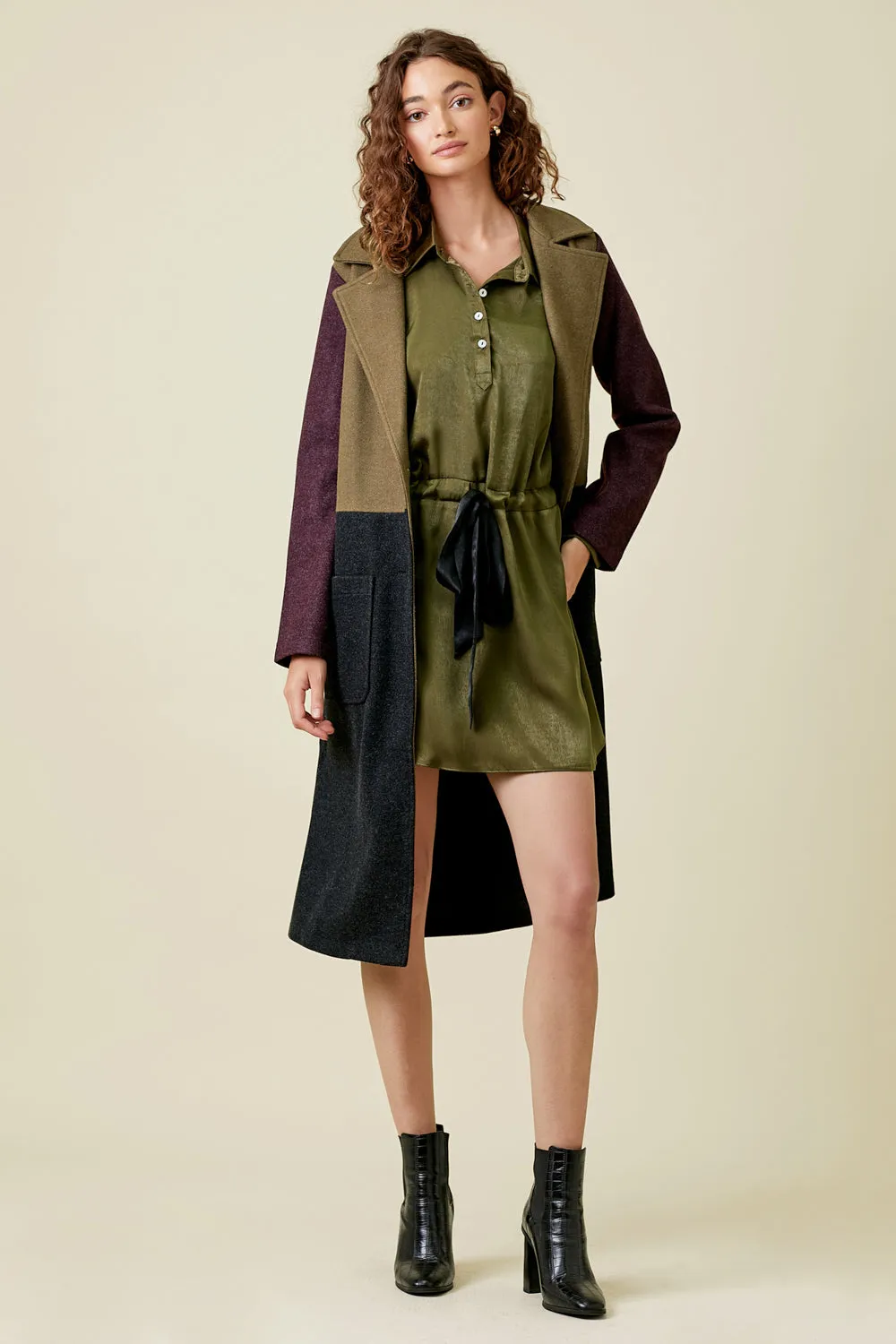 Colour Block Long Coat