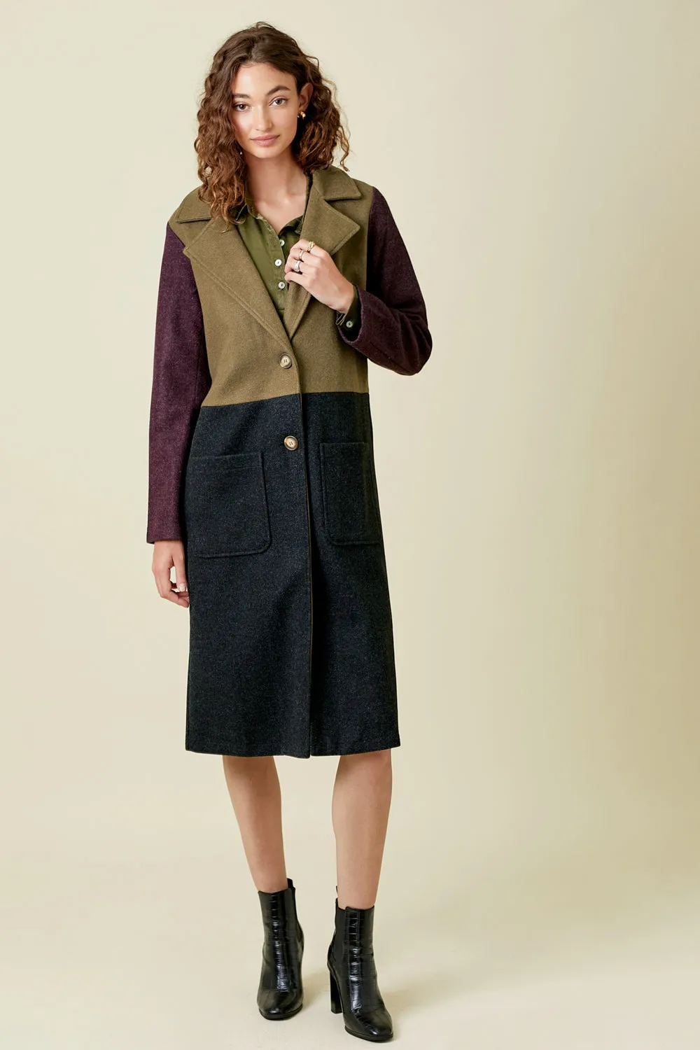 Colour Block Long Coat