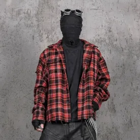 Crimson Distressed Plaid Flannel Shirt