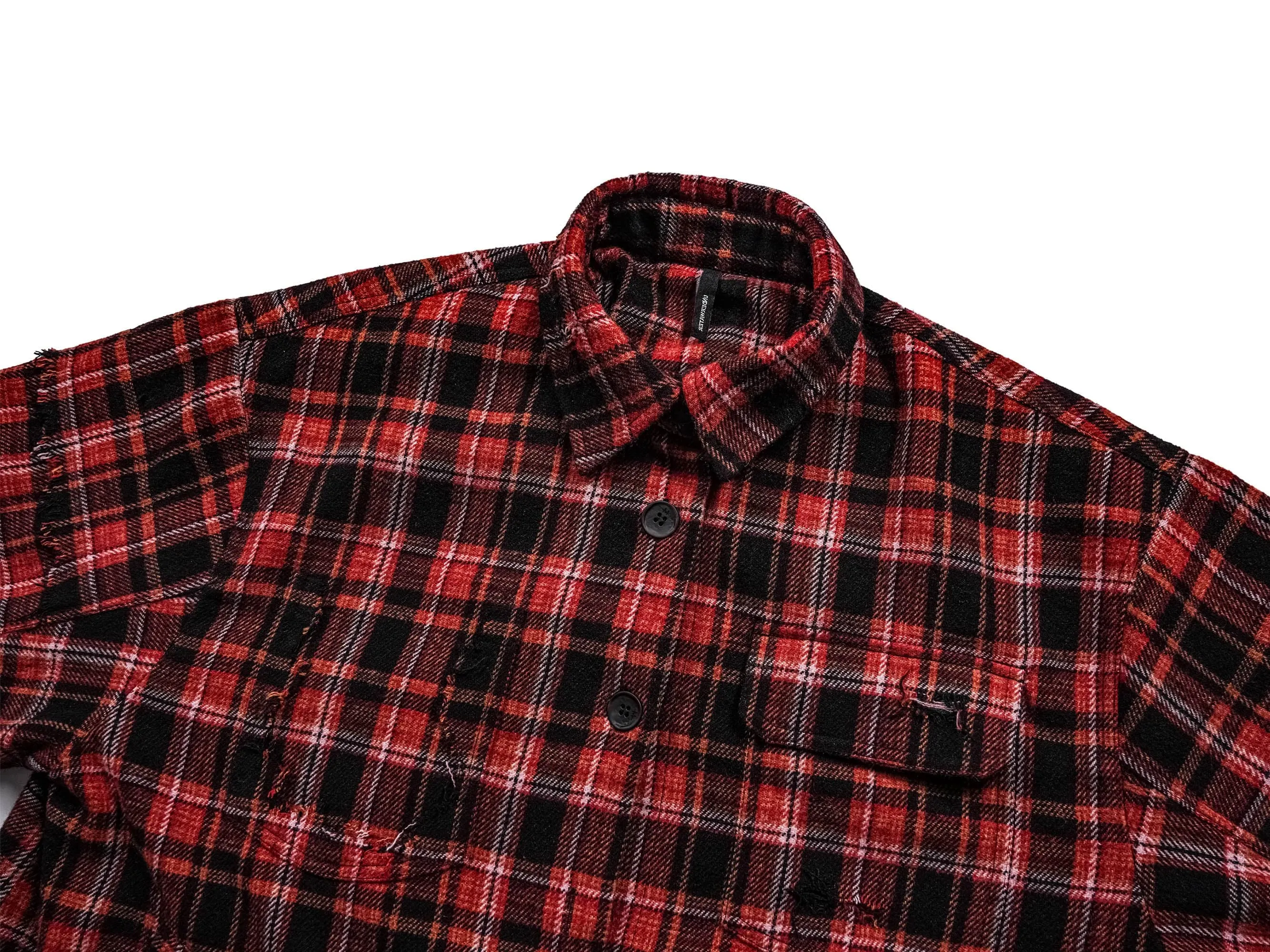 Crimson Distressed Plaid Flannel Shirt