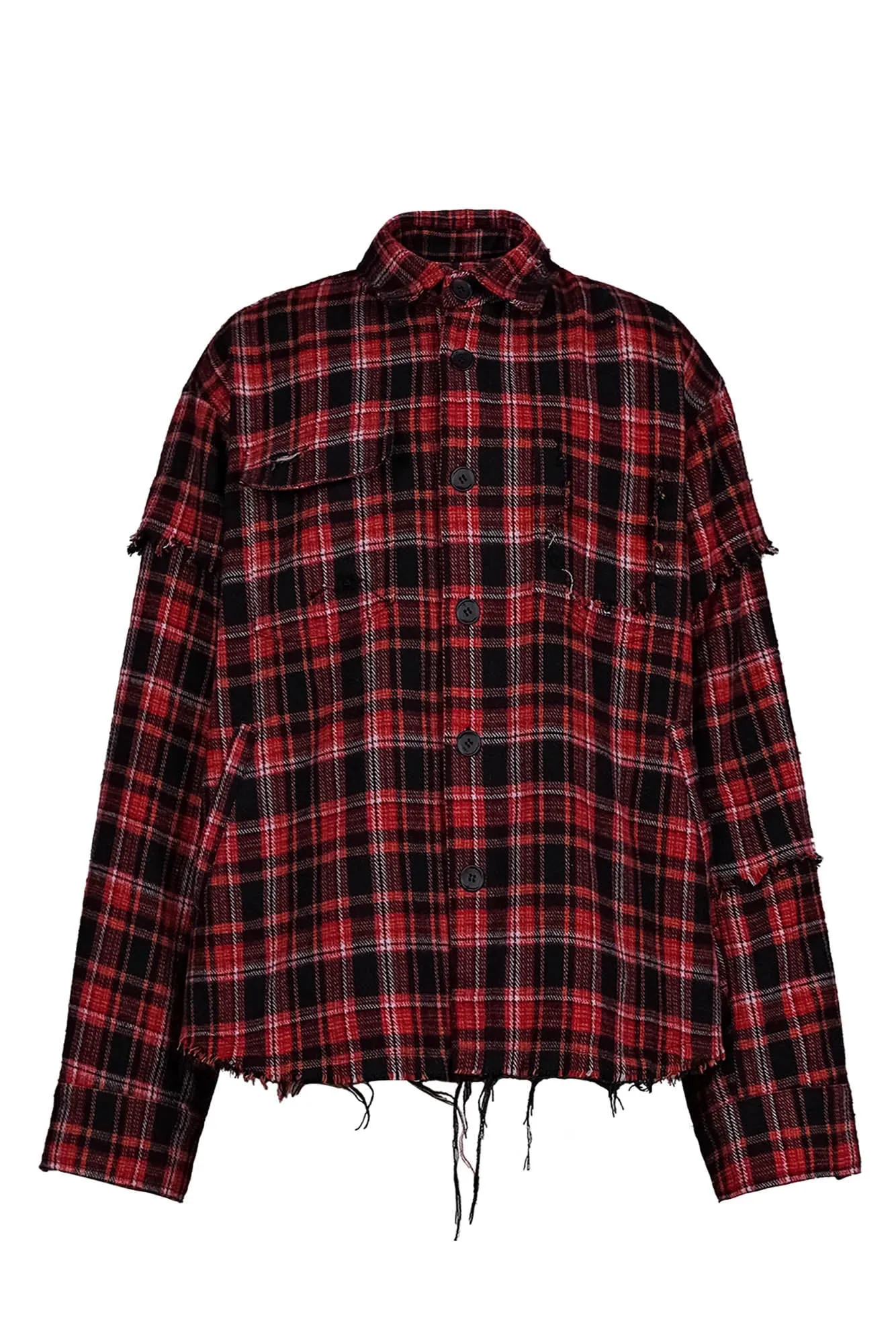 Crimson Distressed Plaid Flannel Shirt