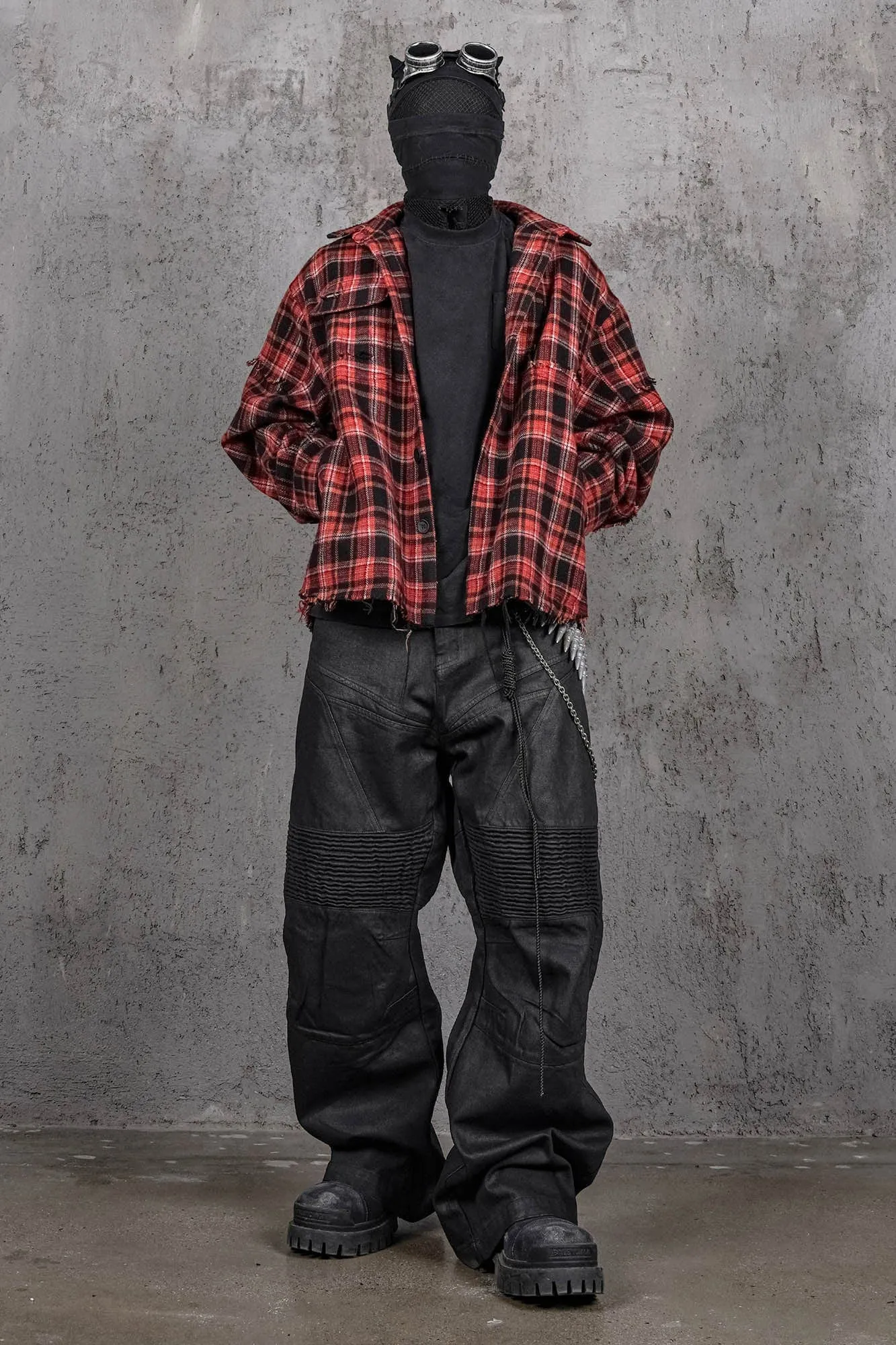 Crimson Distressed Plaid Flannel Shirt