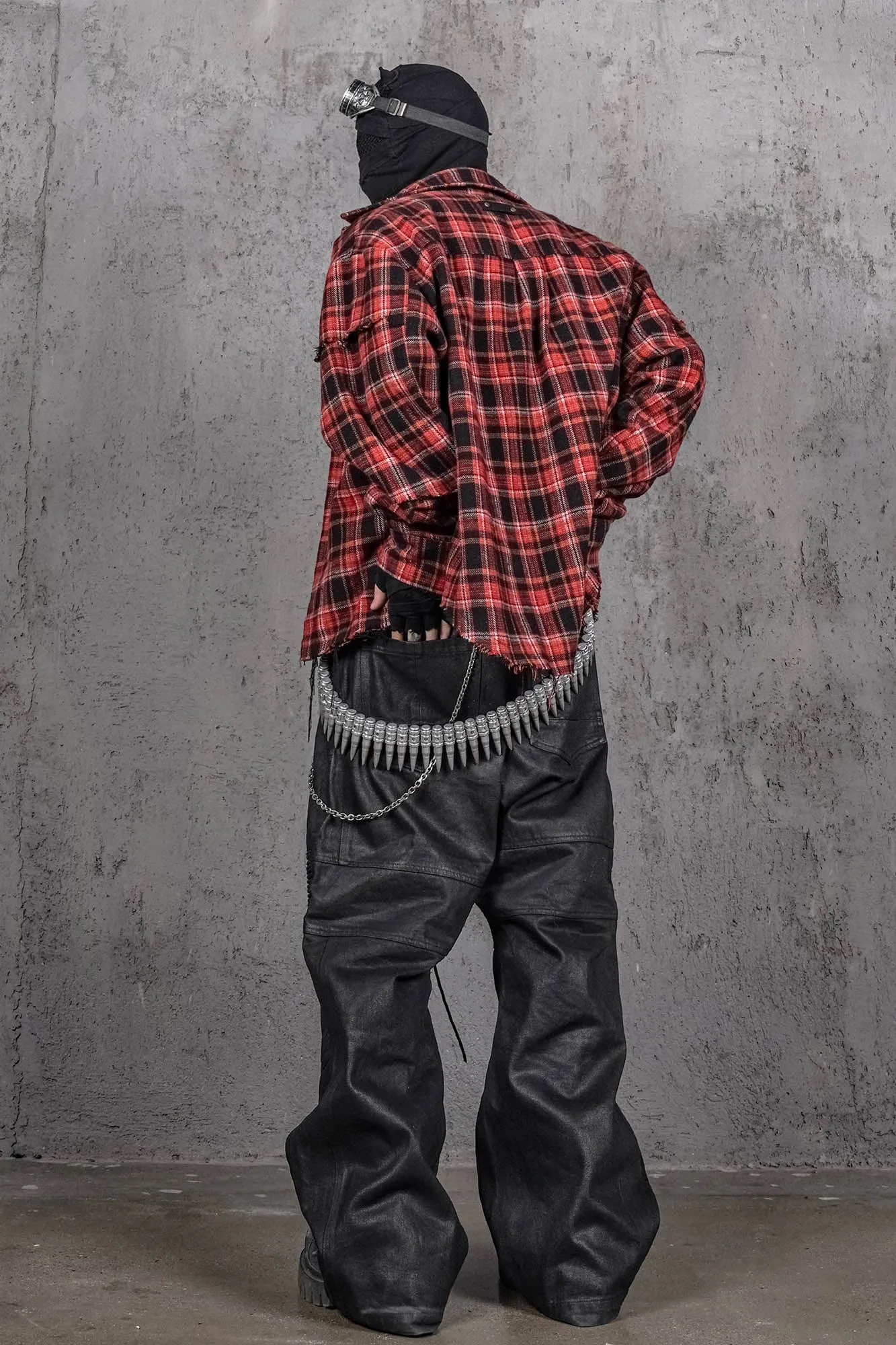 Crimson Distressed Plaid Flannel Shirt