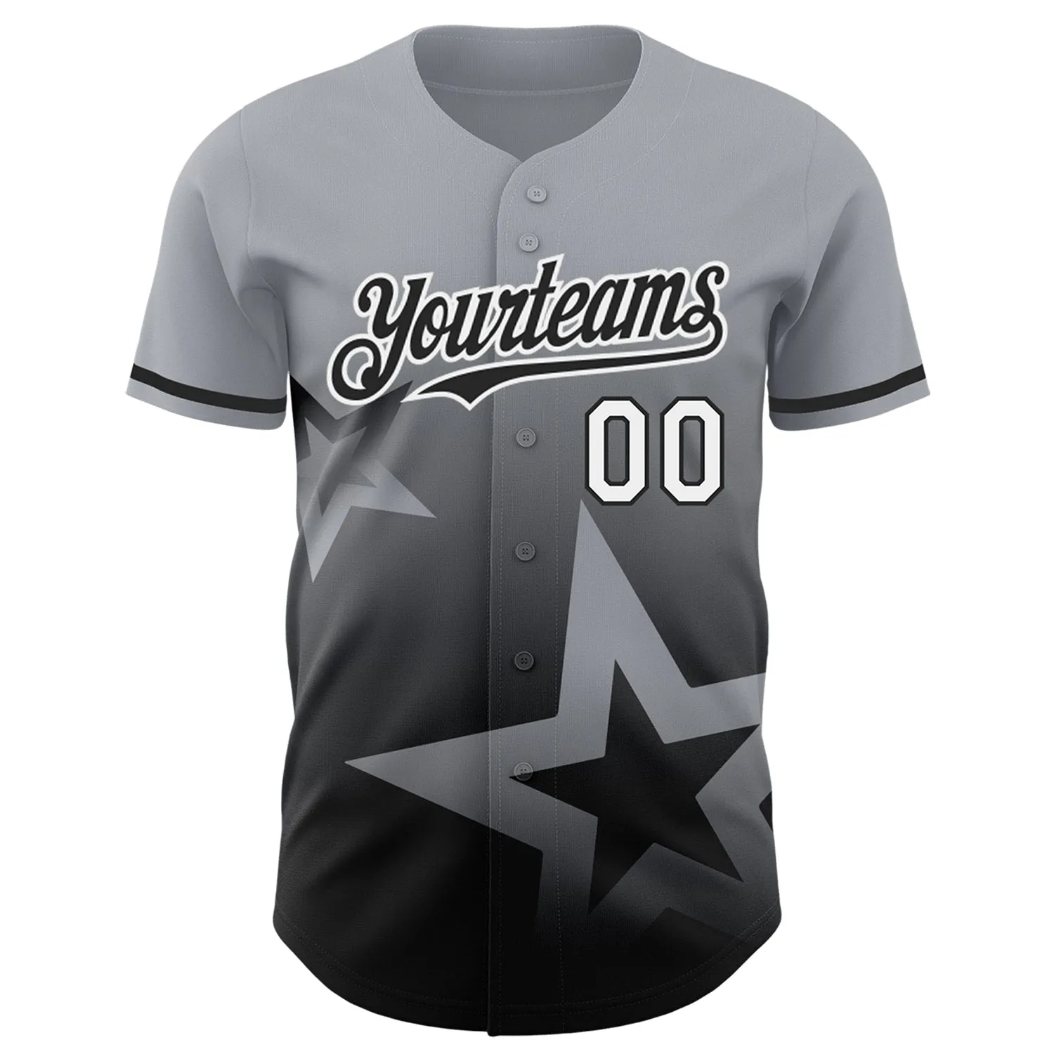 Custom Gray Black-White 3D Pattern Design Gradient Style Twinkle Star Authentic Baseball Jersey