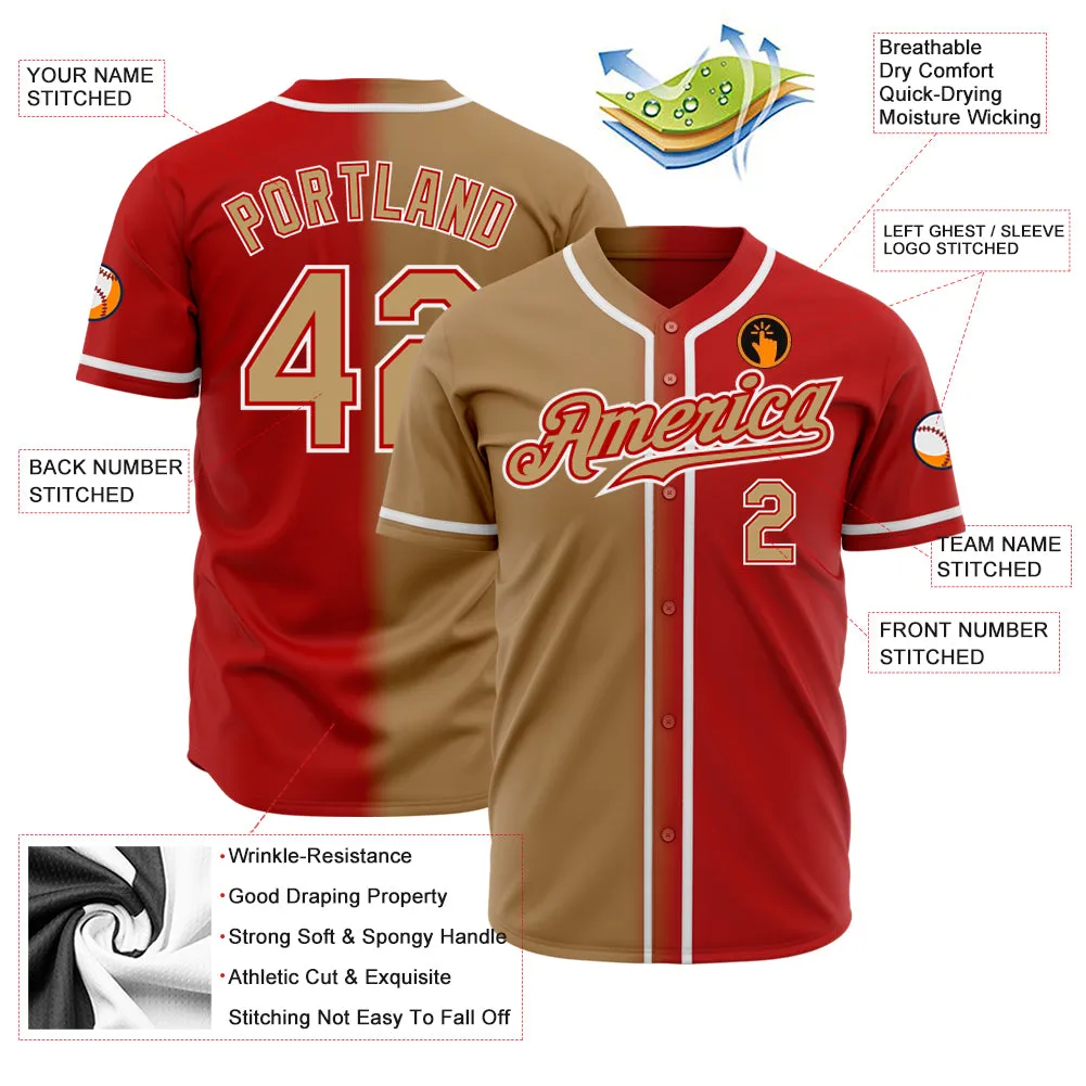 Custom Red Old Gold-White Authentic Gradient Fashion Baseball Jersey