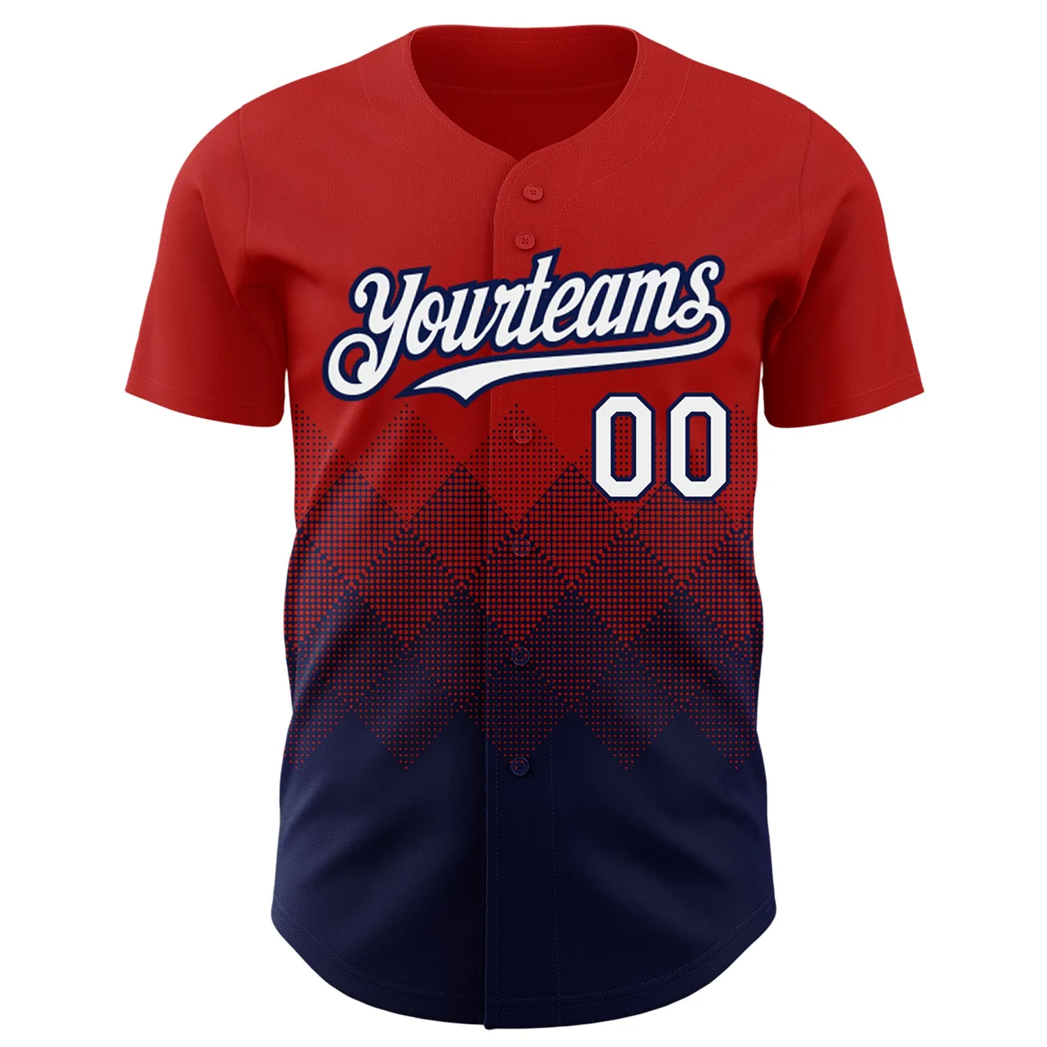 Custom Red White-Navy 3D Pattern Design Gradient Square Shapes Authentic Baseball Jersey