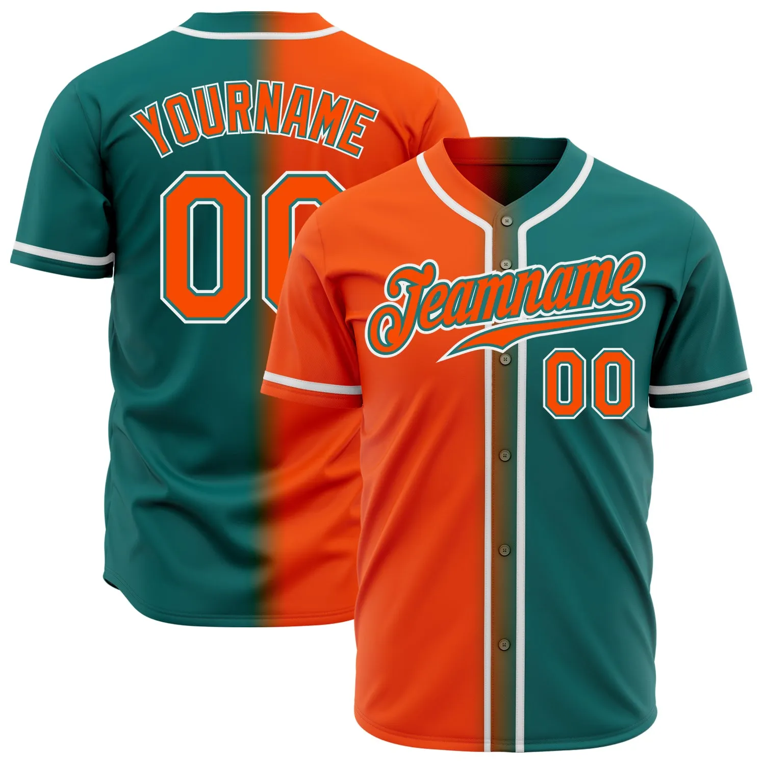 Custom Teal Orange-White Authentic Gradient Fashion Baseball Jersey