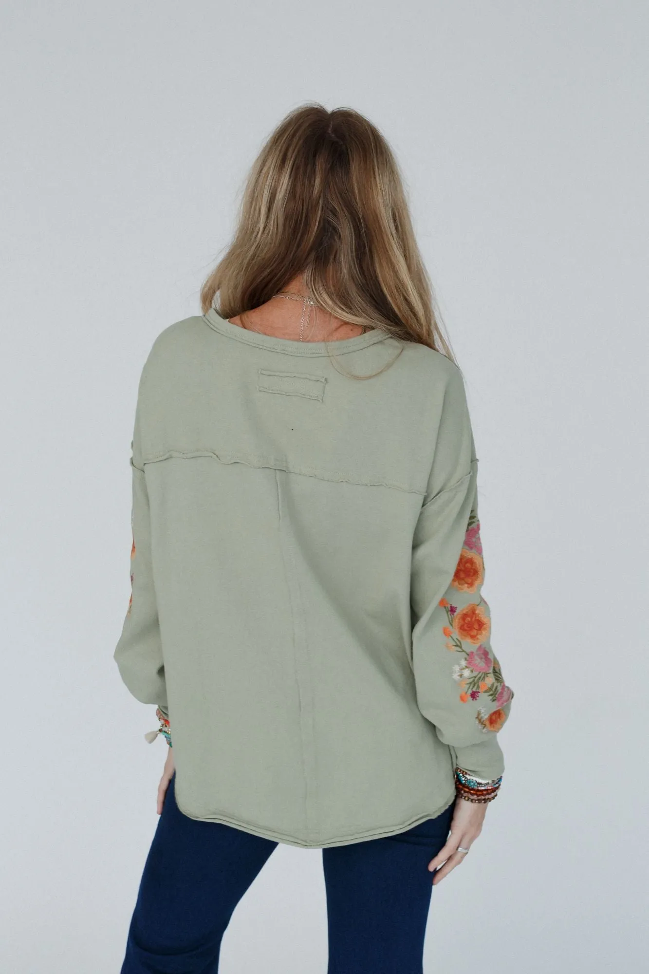 Doriane Embroidered Top - Sage