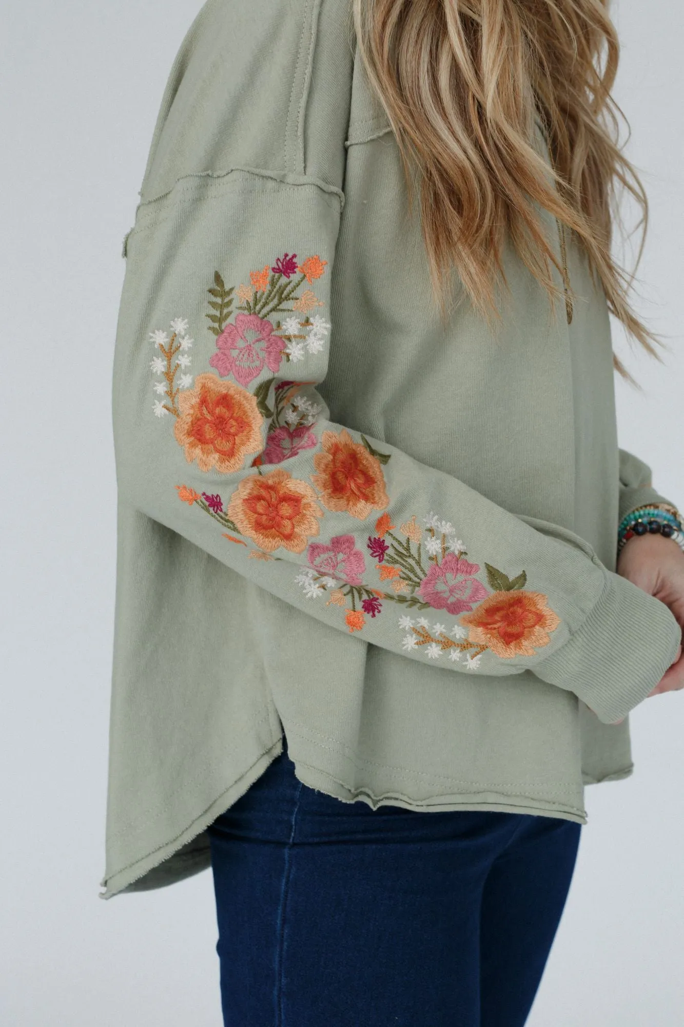 Doriane Embroidered Top - Sage