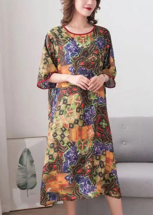 Elegant Colorblock O Neck Print Patchwork Chiffon Dress Summer LY7506