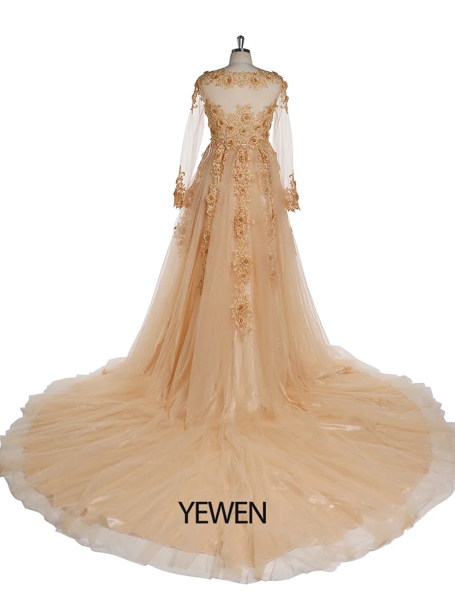 Elegant Tulle Appliques Lace Evening Dresses V-Neck Half Sleeve Open Front Oldrose Beach Style Party Gowns Robe De Soiree YeWen