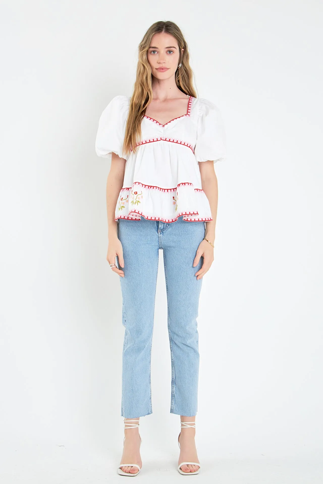 Embroidered Blouson Top