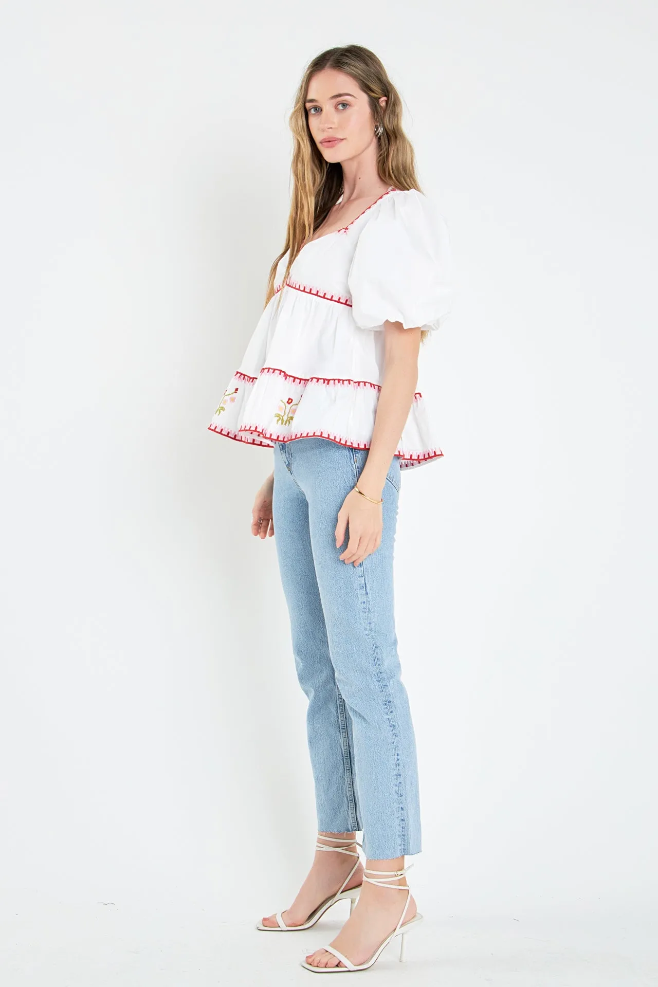 Embroidered Blouson Top