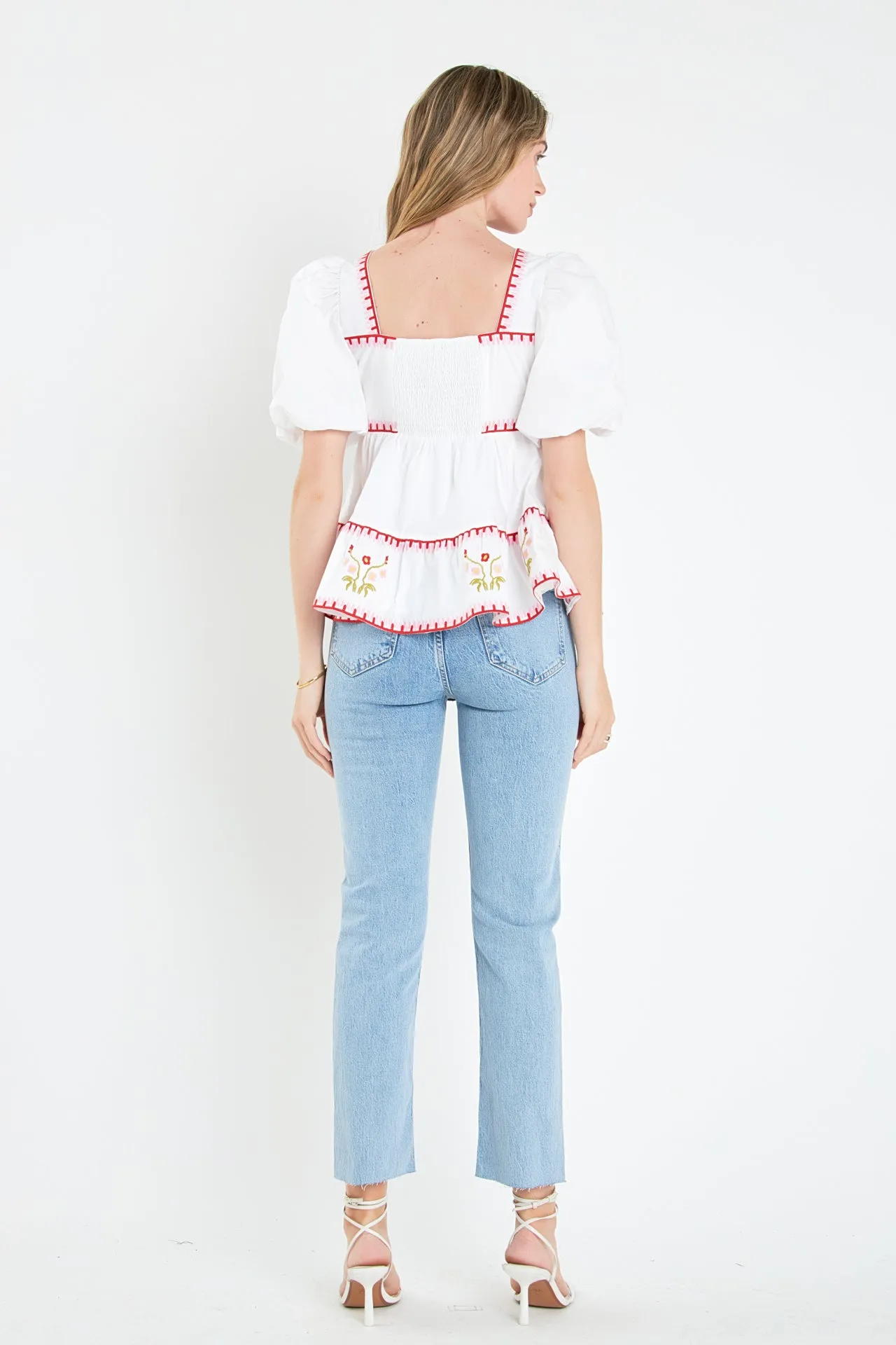 Embroidered Blouson Top