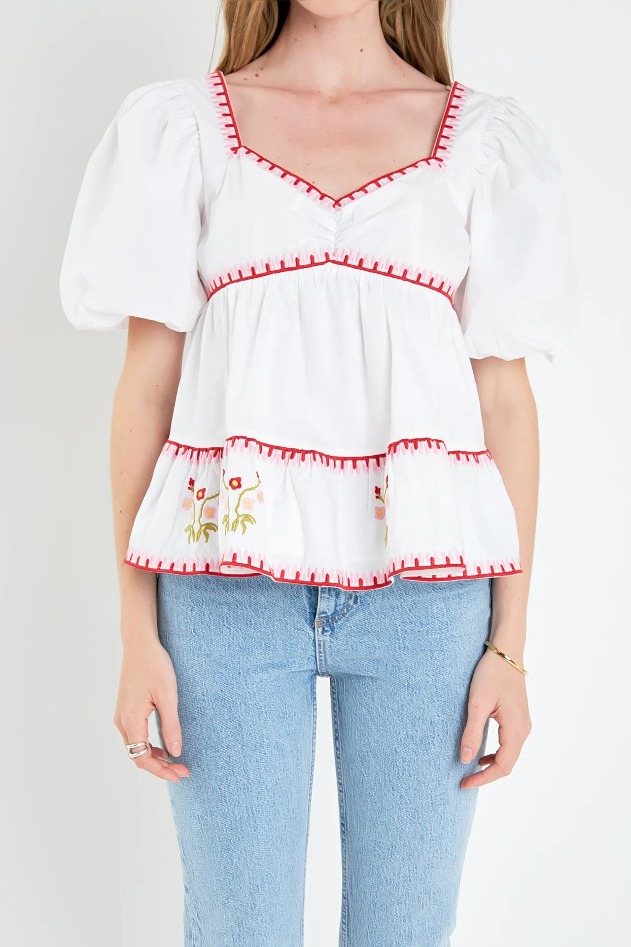 Embroidered Blouson Top