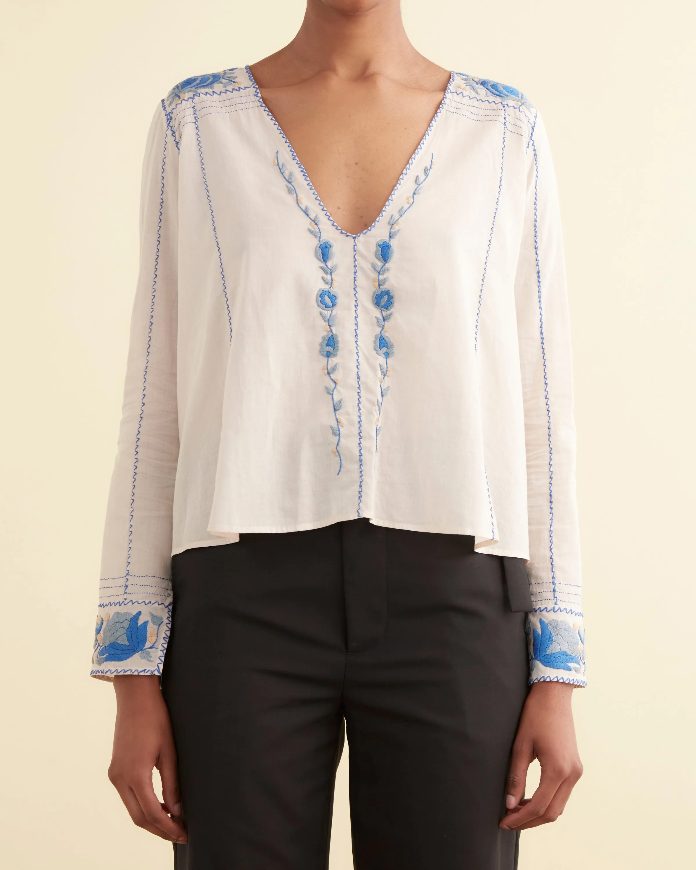 Embroidered Cornflower Top