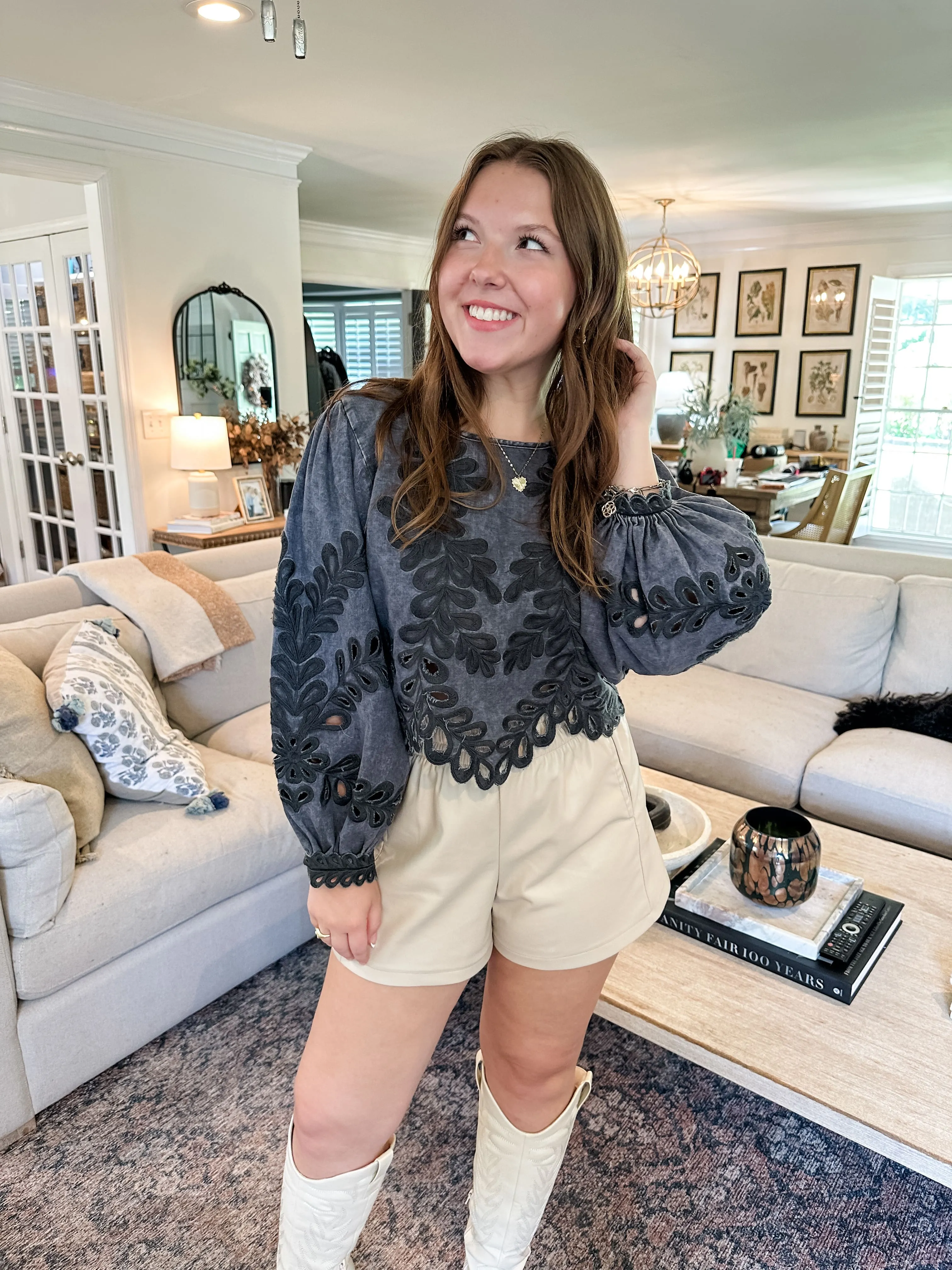 Embroidered Eyelet Top