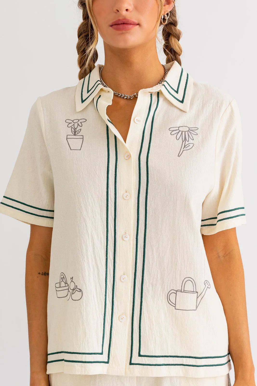 Embroidered Linen Top