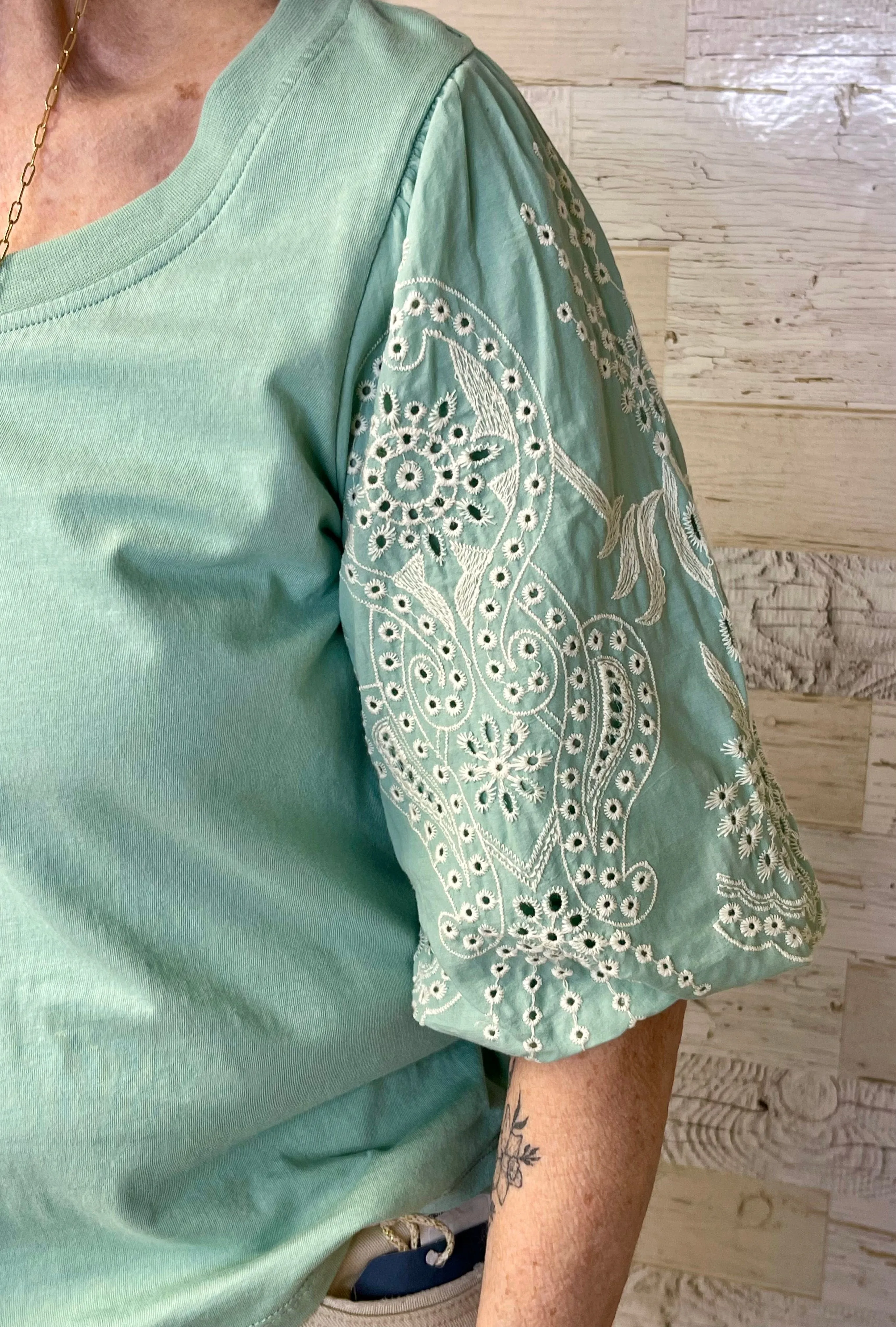 Embroidered Sleeve Top