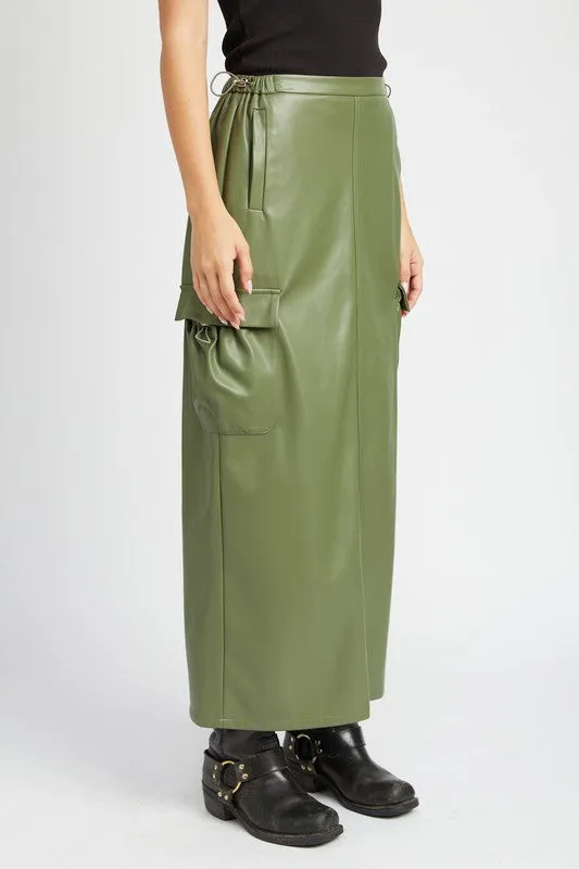 Emory Park FAUX LEATHER CARGO MAXI SKIRT