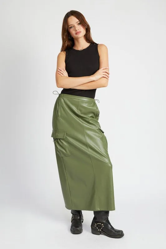 Emory Park FAUX LEATHER CARGO MAXI SKIRT