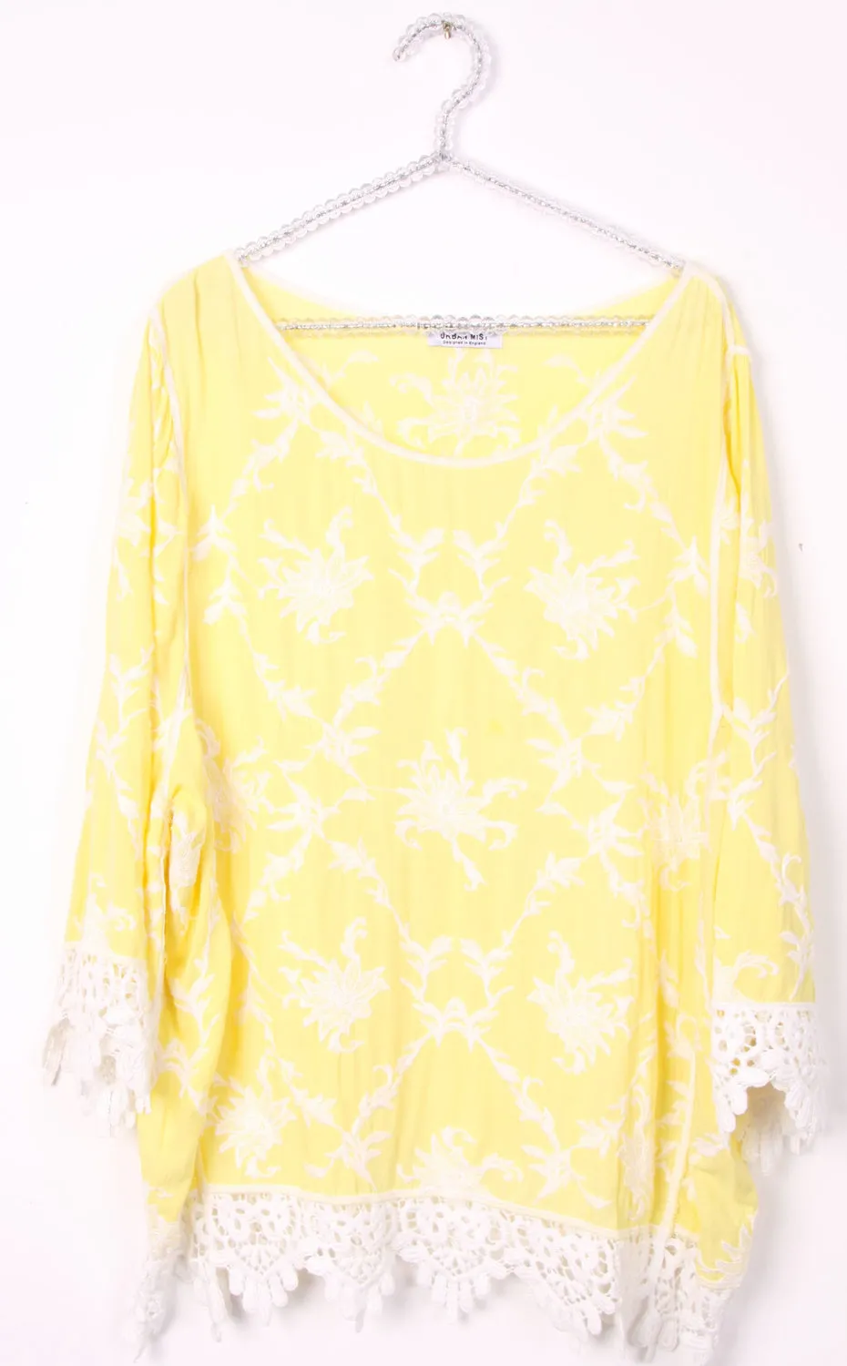 Floral Lace Trim Loose Kaftan Top