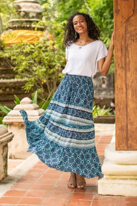 Floral Motif Printed Rayon Skirt from Thailand - Fascinating Night | NOVICA