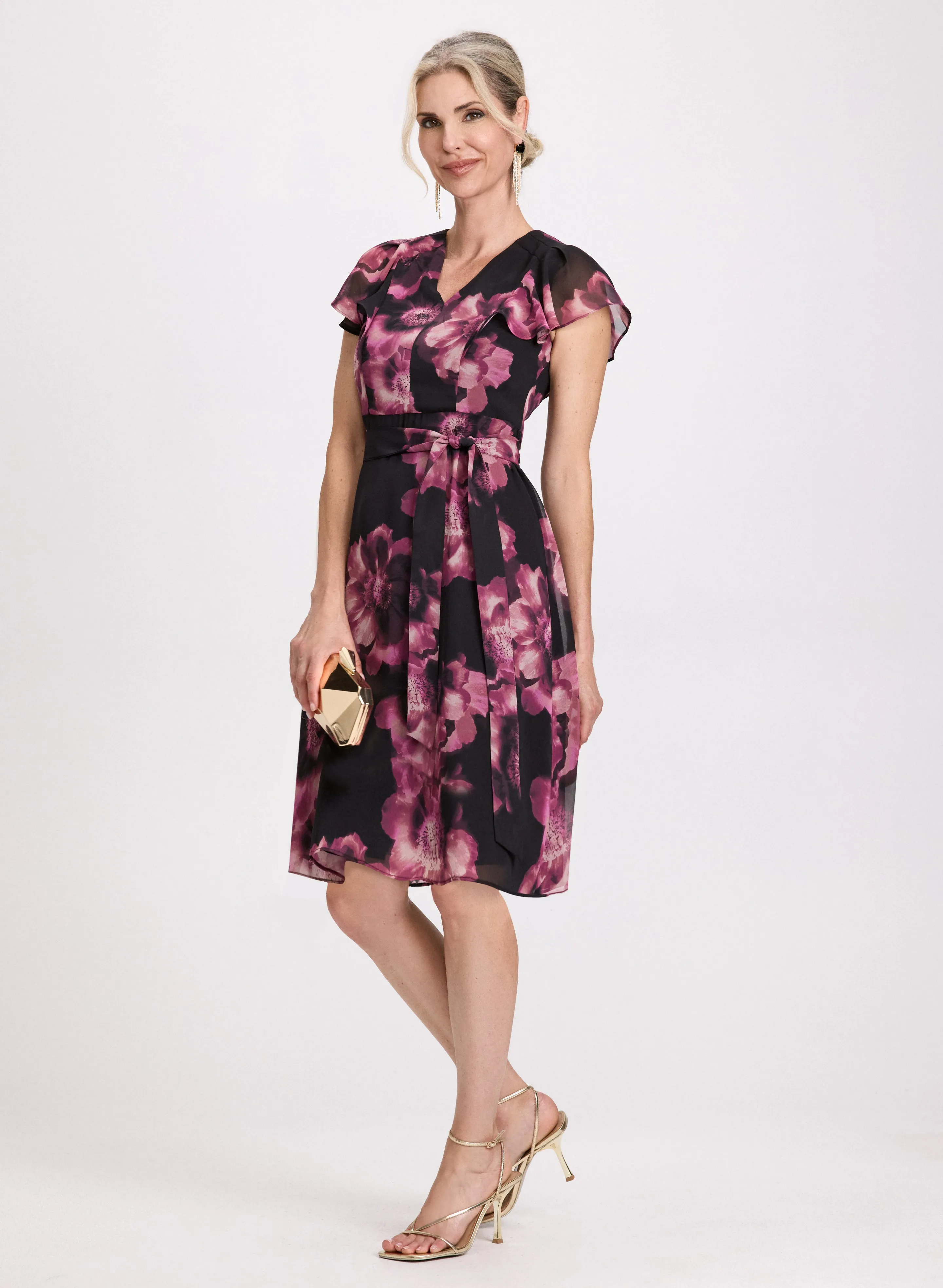 Floral Print Midi Chiffon Dress